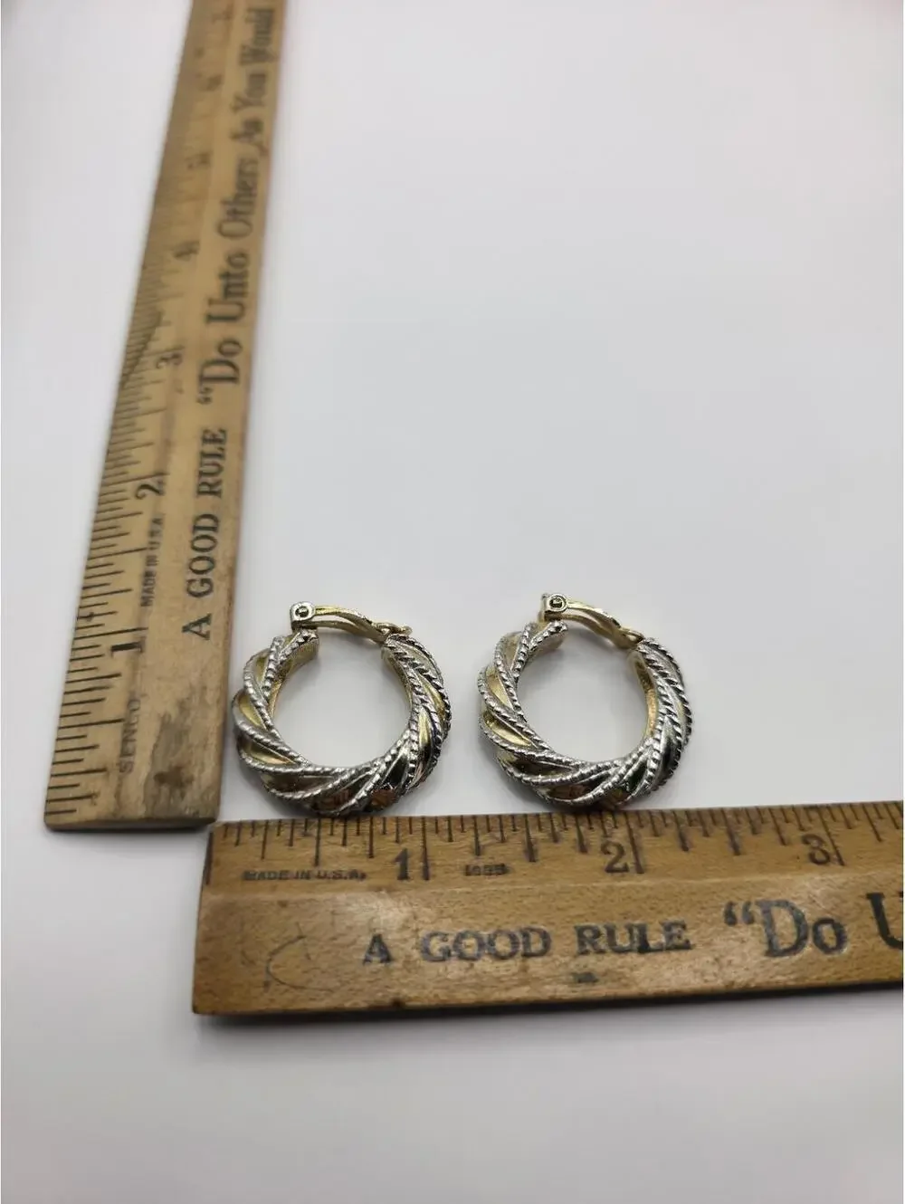 Vintage Signed Jomaz Joseph Mazer Classic Gold And Silver Tone Clip On Earrings - Picture 5 of 9